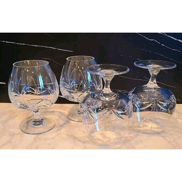 Mikasa Vintage Petit Points Slovenia Crystal Brandy Snifter Cognac Glasses 4 EUC - Picture 8 of 8